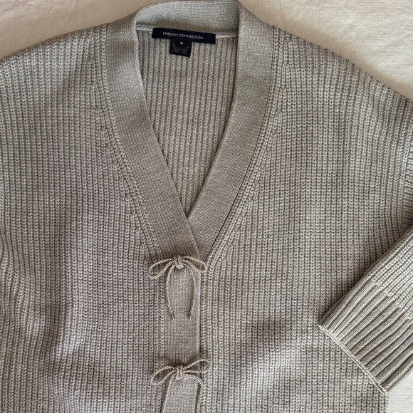 French Connection Sweaters - French Connection Women’s Light Gray Cardigan with rhinestone bows size medium